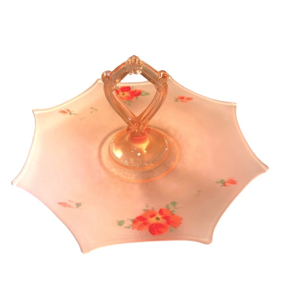 Vintage Lancaster Floral Pink Satin Depression Server & Bowl Bundle - Picture 2 of 6